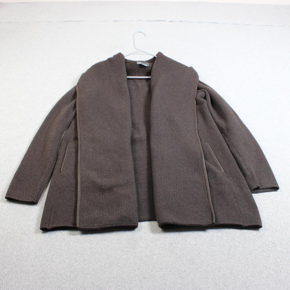 Vince Yak Wool Cardigan Sweater Women Small Brown Open Lamb Leather Coatigan